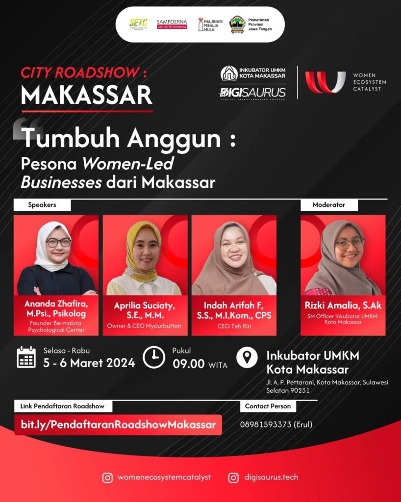 Poster Kegiatan Women Ecosystem Catalyst Makasar City Roadshow 2024